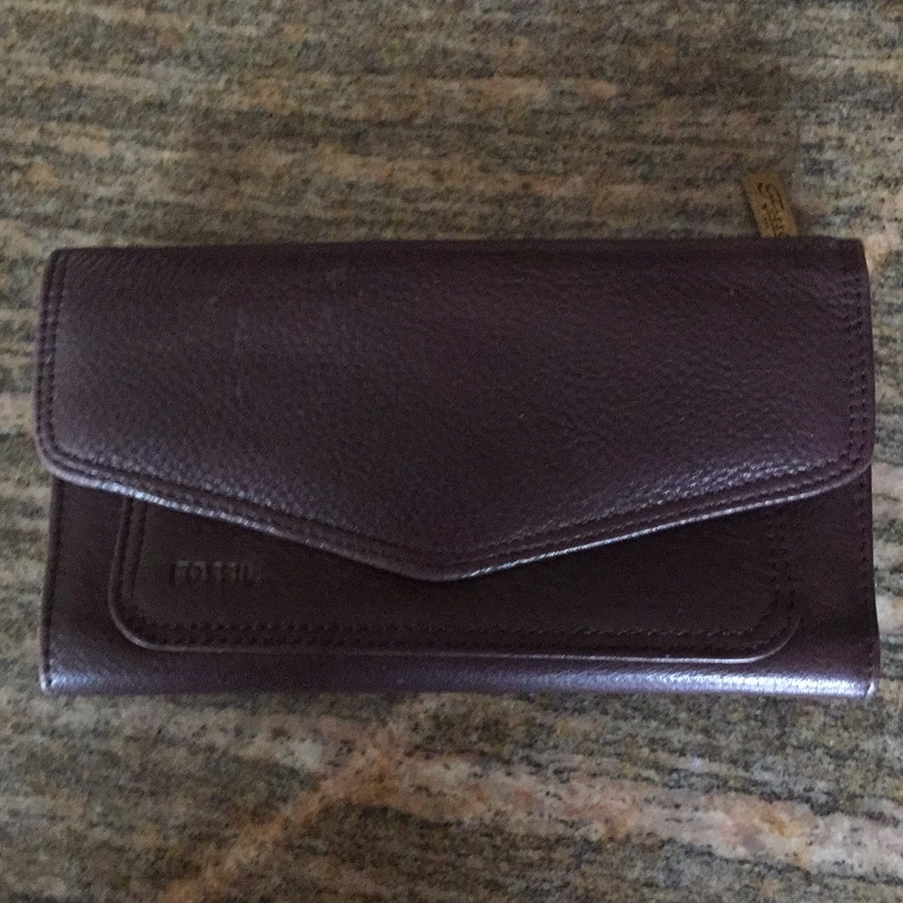 Fossil Brown Leather Flap Clutch Wallet